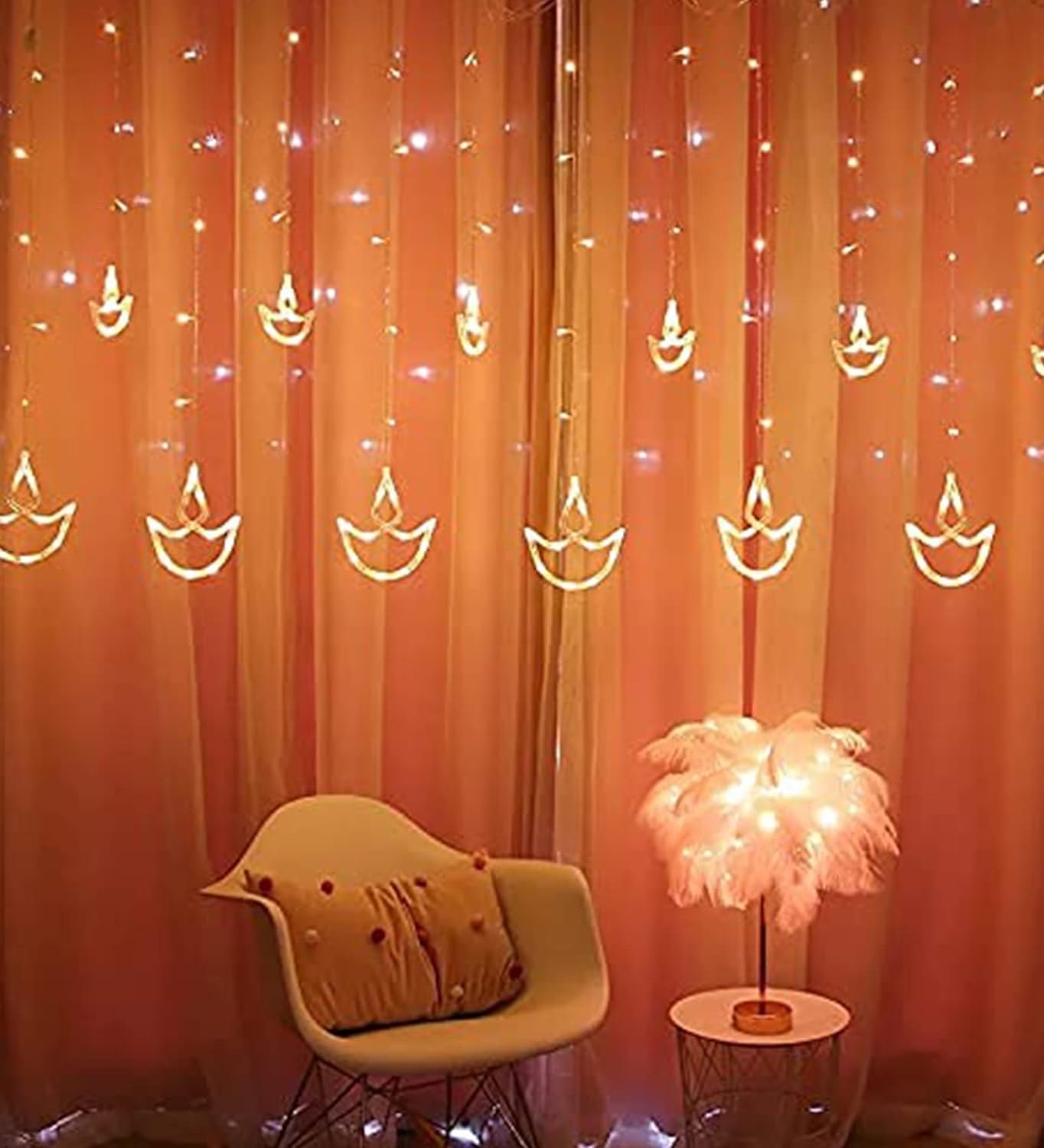 Decorative Diya Diwali Light Curtain, String Lights with 12 Hanging Diyas, 8 Flashing Modes - 2.5 Meter (1 Curtain) 138 LED, Diwali Decorative Light, Decorative Curtain LED Light