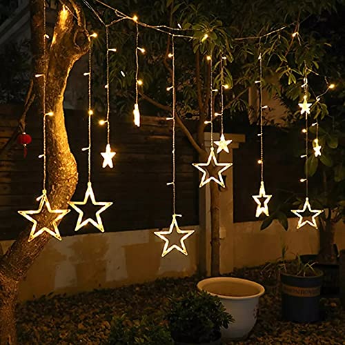 Decorative Star Curtain LED Lights for Diwali (2.5 mtr, 138 LED, 6+6 Star), Curtain String Lights with 8 Flashing Modes, Decoration for Christmas, Wedding, Party, Warm White